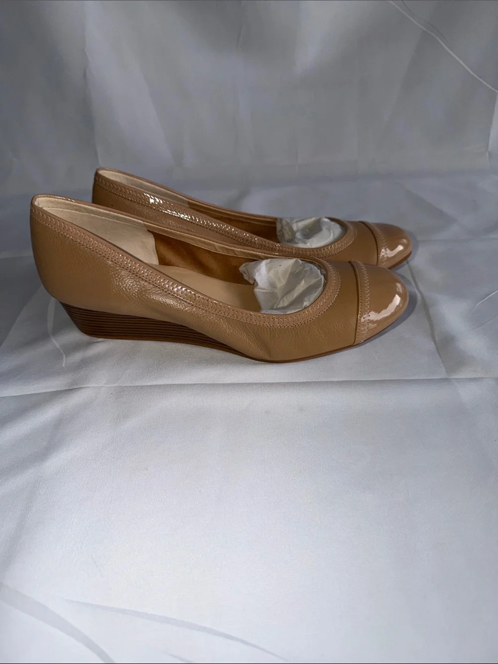 Cole Haan Elsie Cap Toe Wedge II Maple Sugar Patent Pumps Shoes Women's 10B NIB